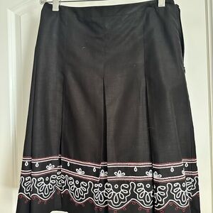 LOFT Black A-Line Skirt with White and Red Embroidery